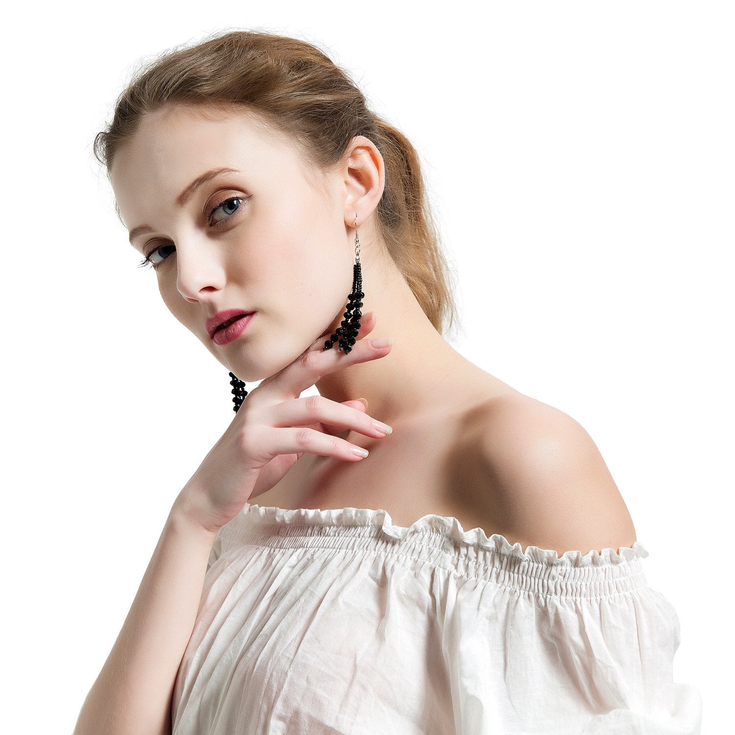 The 1920's Collection Vintage Style Charcoal Black Multitier Beaded Earrings for Women
