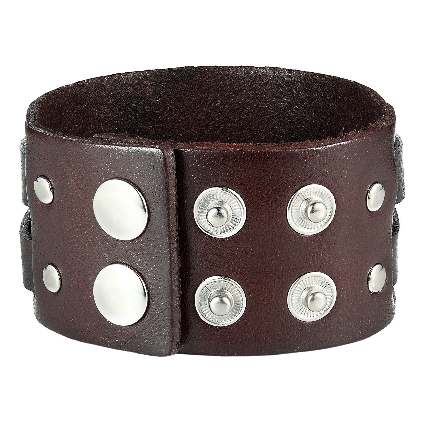 Urban Jewelry Men's X Brown Genuine Leather Cuff Bangle Bracelet Perfect Statement Piece (adjustable 8.66 inches, 1.6 inches width)