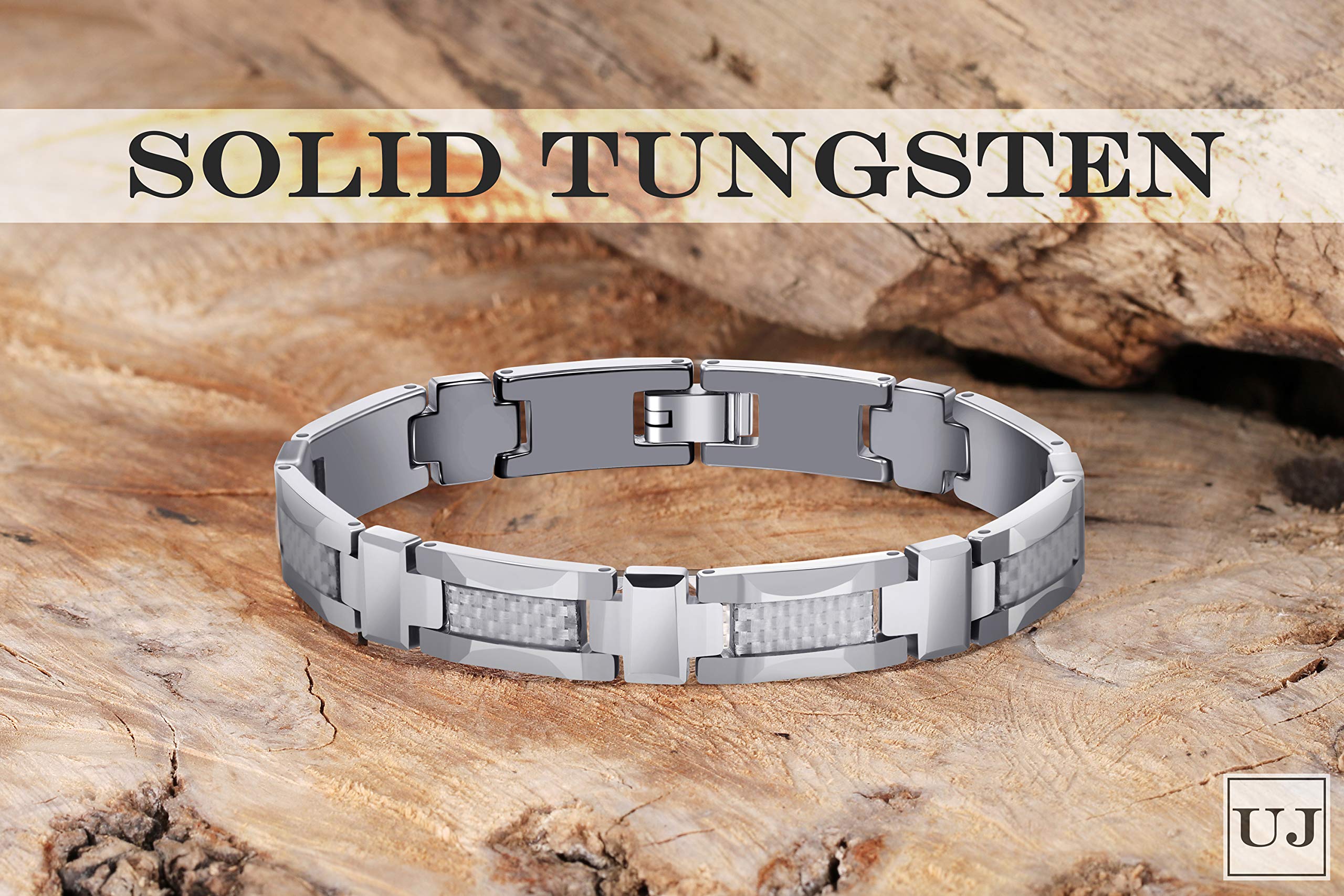 Men’s Tungsten Carbide Cross Bracelet - Link Chain Design in a Polished Silver Finish - Advanced Engineered Metal Blend of Solid Tungsten & Carbon Fiber Material -8.3 inch (21 cm) 10mm wide (Silver)