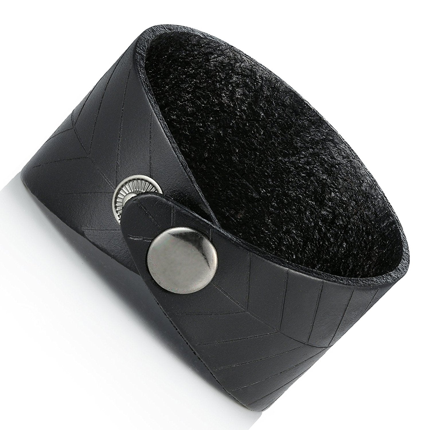 Urban Jewelry Leaf Shape Black Genuine Leather Cuff Men's Bracelet (adjustable 7.9 inches, Width 1.7 inches)