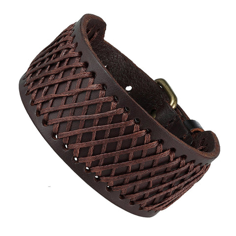 Urban Jewelry Classic Brown Genuine Leather Cuff Men's Bracelet Style (adjustable 7.3 to 9.25 inches)