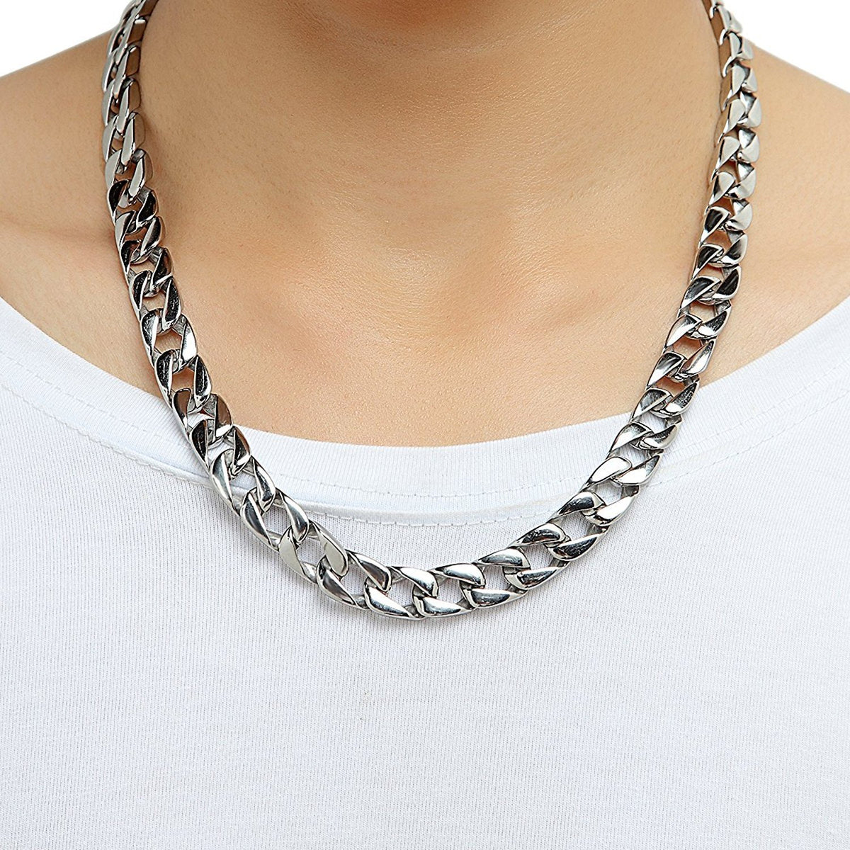 Men's Powerful Stainless Steel Chain Necklace Ultra Thick Wide (Silver,11 mm width, 18,21,23 Inches)