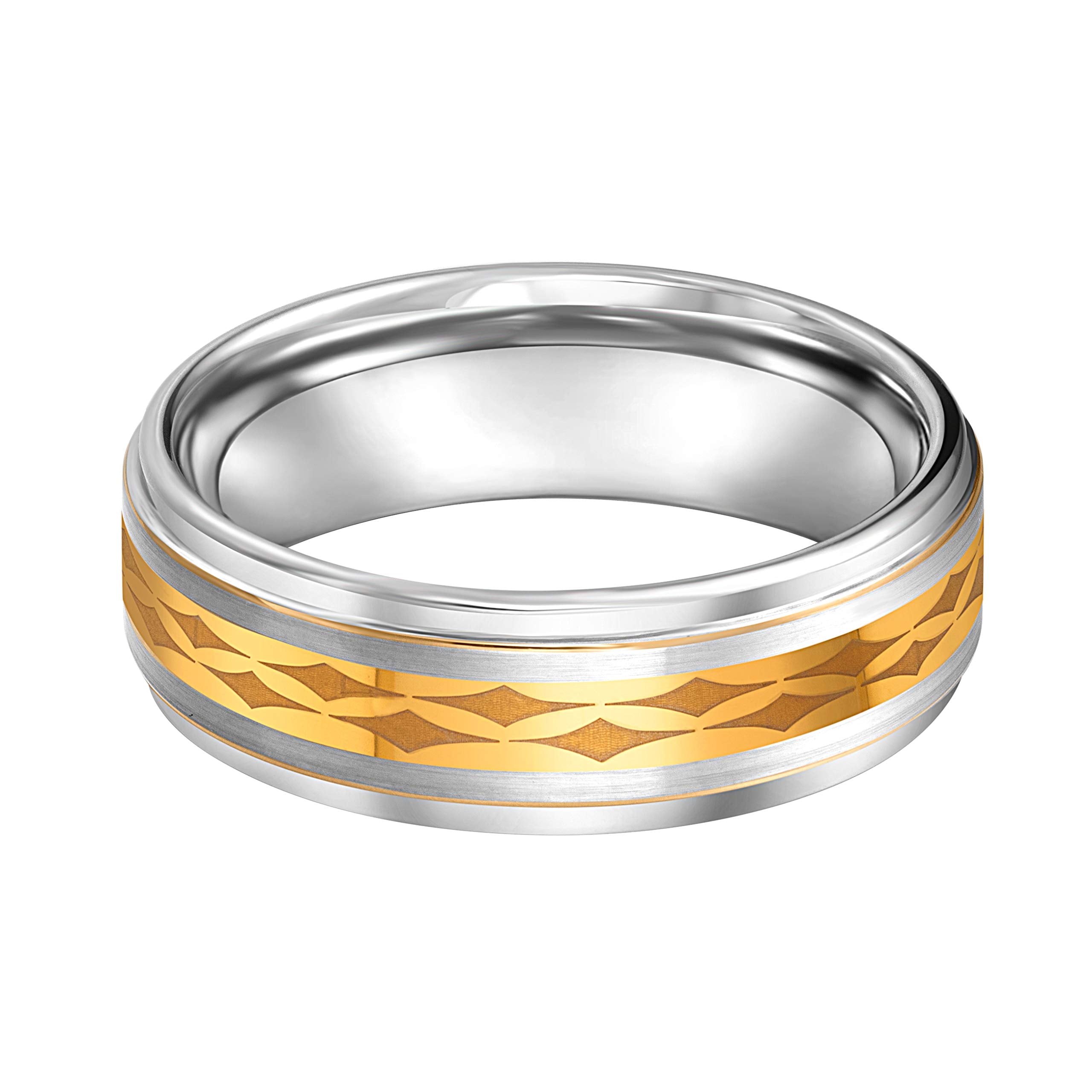 URBAN JEWELRY Men’s Ring Featuring The Christian 4 Point Star – Lustrous Silver and Gold Color – Made of Solid Tungsten Material – Wedding Band for Him