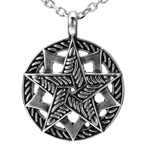 Urban Jewelry Double Pentacle Pentagram Stainless Steel Pendant Necklace 21-inch chain (Black, Silver)