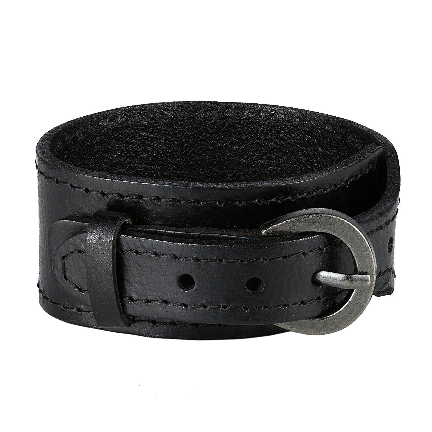 Urban Jewelry Black Genuine Leather Cuff Bangle Men's Bracelet (adjustable 7.1 to 9.05 inches)