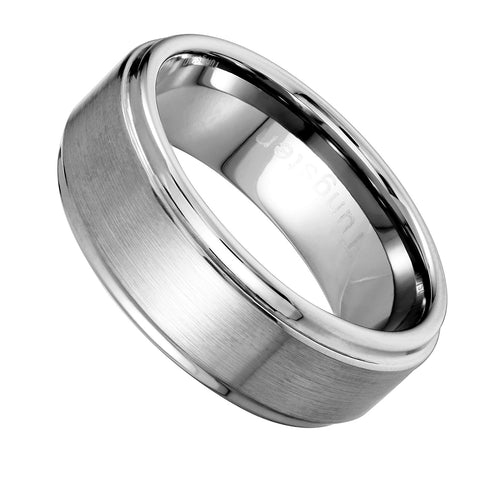 Urban Jewelry Beveled Edge Brushed Solid Tungsten 8 mm Comfort Fit Ring Band for Men