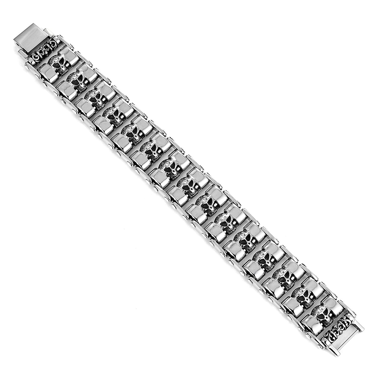 Urban Jewelry Stainless Steel Silver Tone Thick Skull Head 8.6 Inches Bracelet for Men