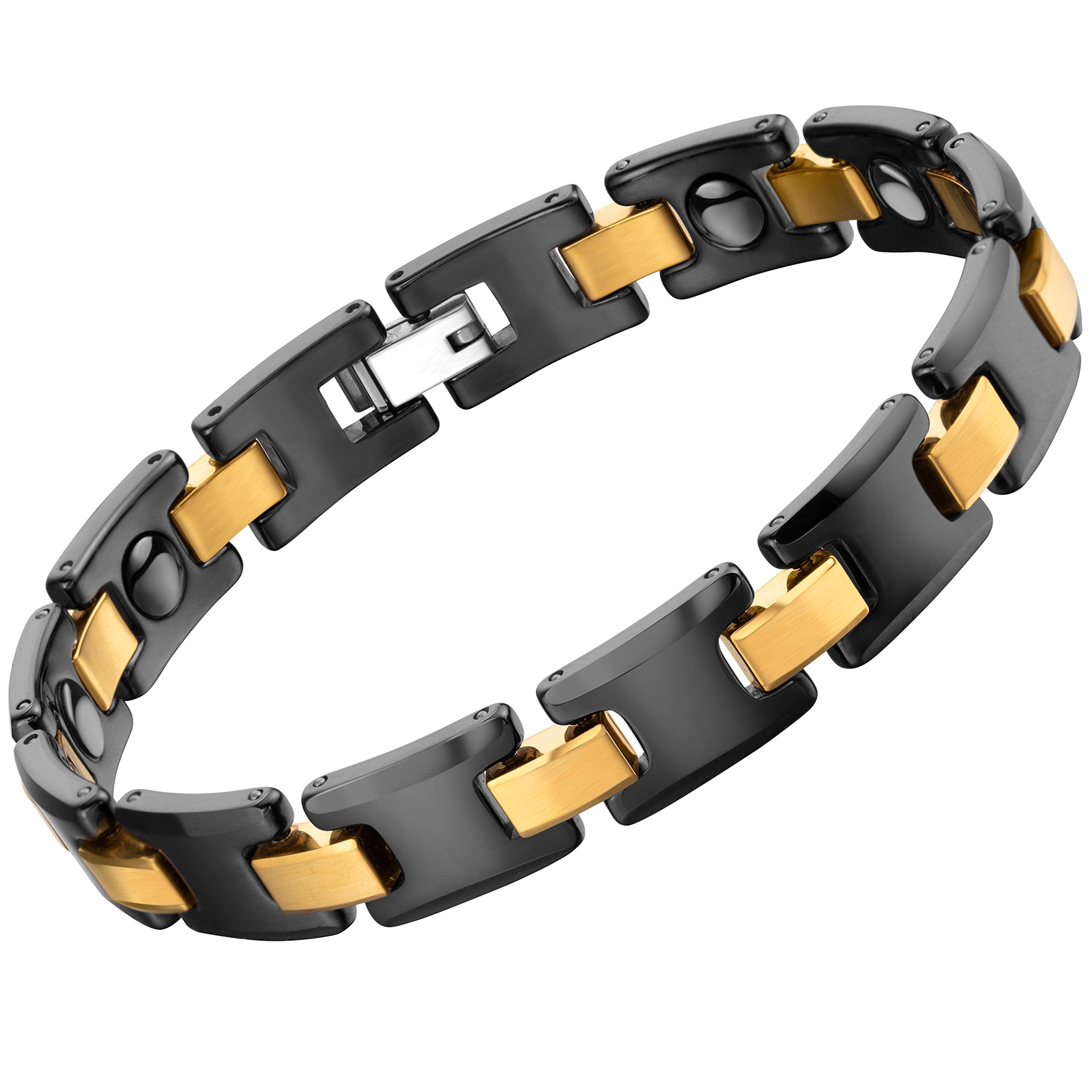 Urban Jewelry Men’s Bracelet Chain Link Design – Contrasting Black and Gold Color – Made of Solid Tungsten and Ceramic Material - 8.3 inch (21 cm) 10mm Wide