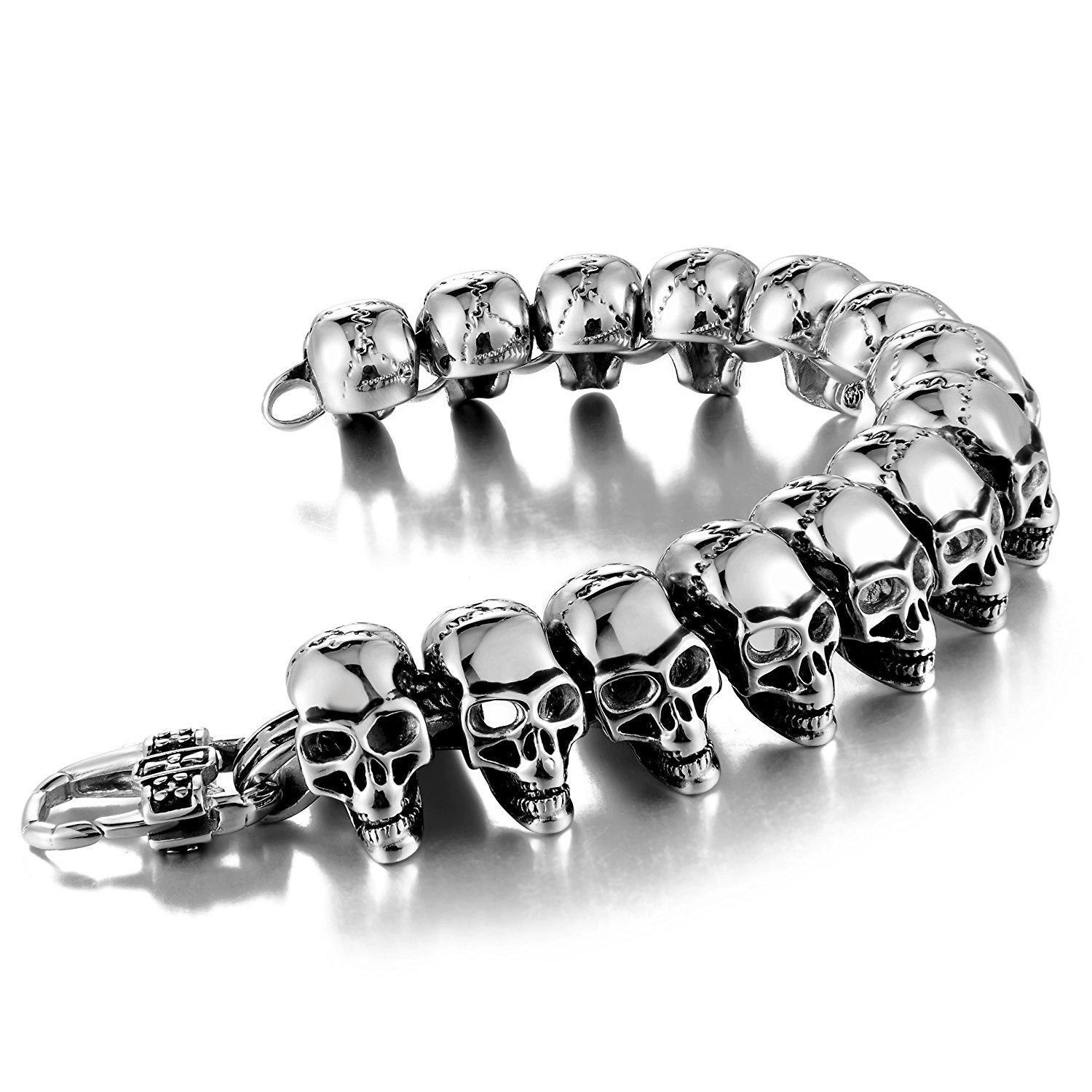 Urban Jewelry 8.5 Inches 316L Stainless Steel Skull Head Gothic Biker Bracelet for Men