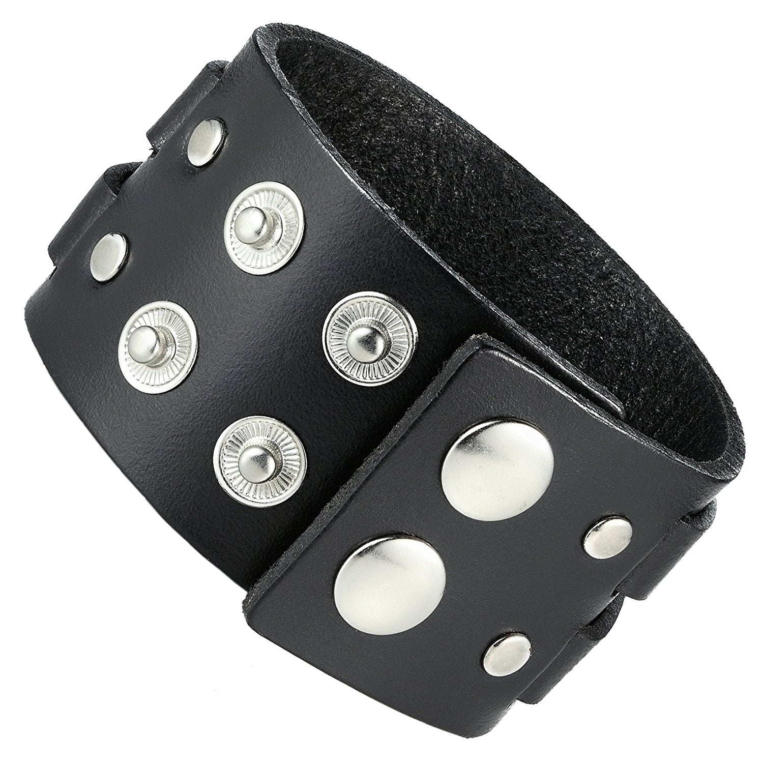 Urban Jewelry Men's X Black Genuine Leather Cuff Bangle Bracelet Perfect Statement Piece (adjustable 8.66 inches, 1.6 inches width
