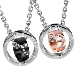Urban Jewelry Sparkle 2pcs His & Hers Heart Couples Jewelry CZ Double Ring Pendant Necklace Set with 19" & 21" Chains