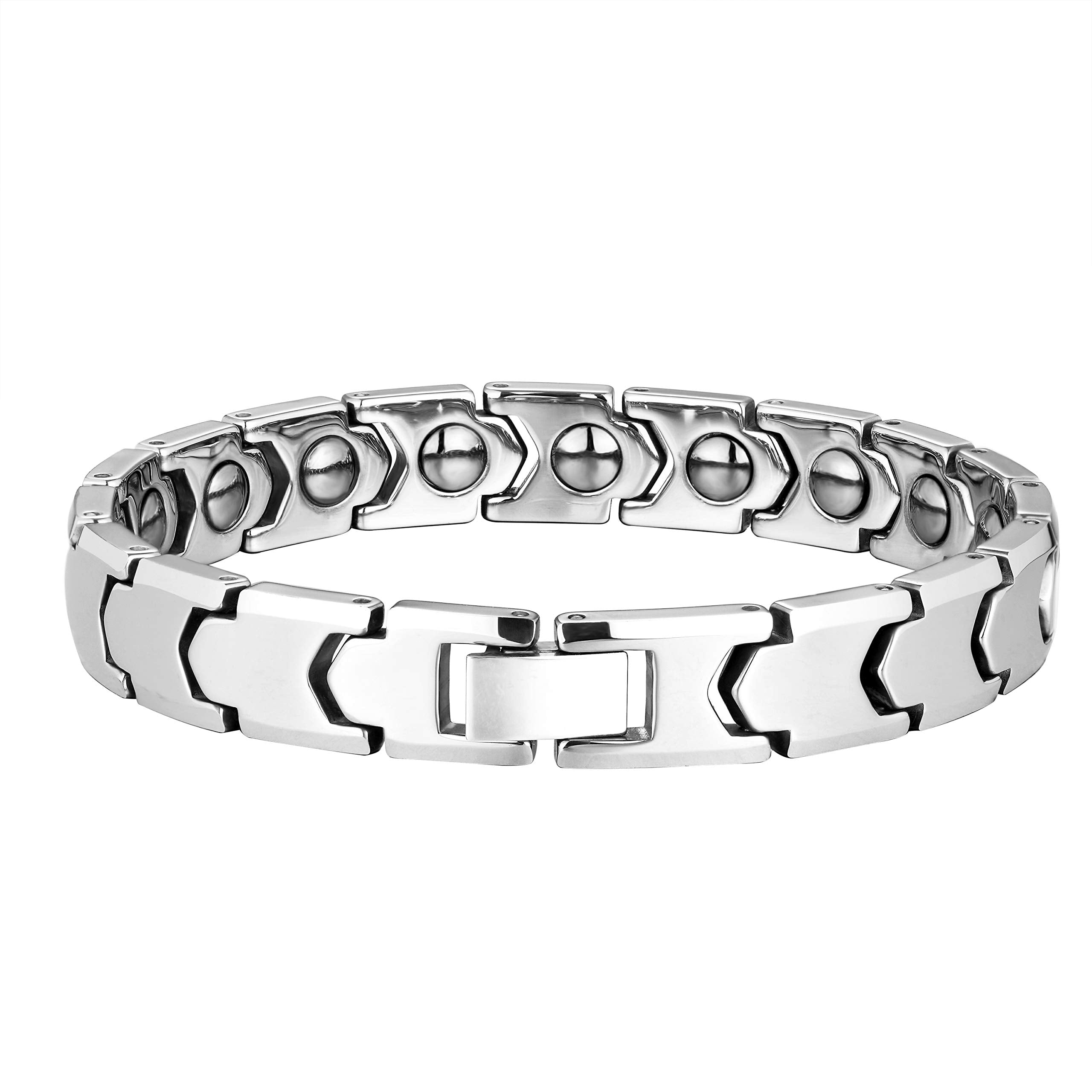 Dapper Men’s Bracelet – Interlocking Track Link Design in a Polished Silver Finish – Strong & Durable Solid Tungsten Material – Jewelry Gift or Accessory for Men