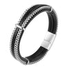 Image of Urban Jewelry Splendid Men’s Bracelet – Silver or Gold Color Foxtail Chains with Contemporary Black Leather Detail – Made of Rust & Discoloration Resistant Stainless Steel and Genuine Leather