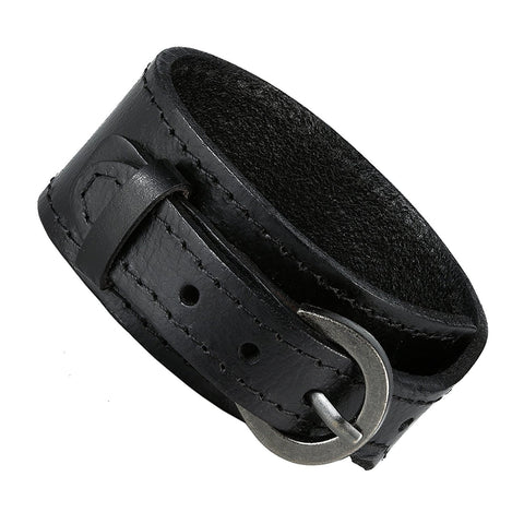 Urban Jewelry Black Genuine Leather Cuff Bangle Men's Bracelet (adjustable 7.1 to 9.05 inches)