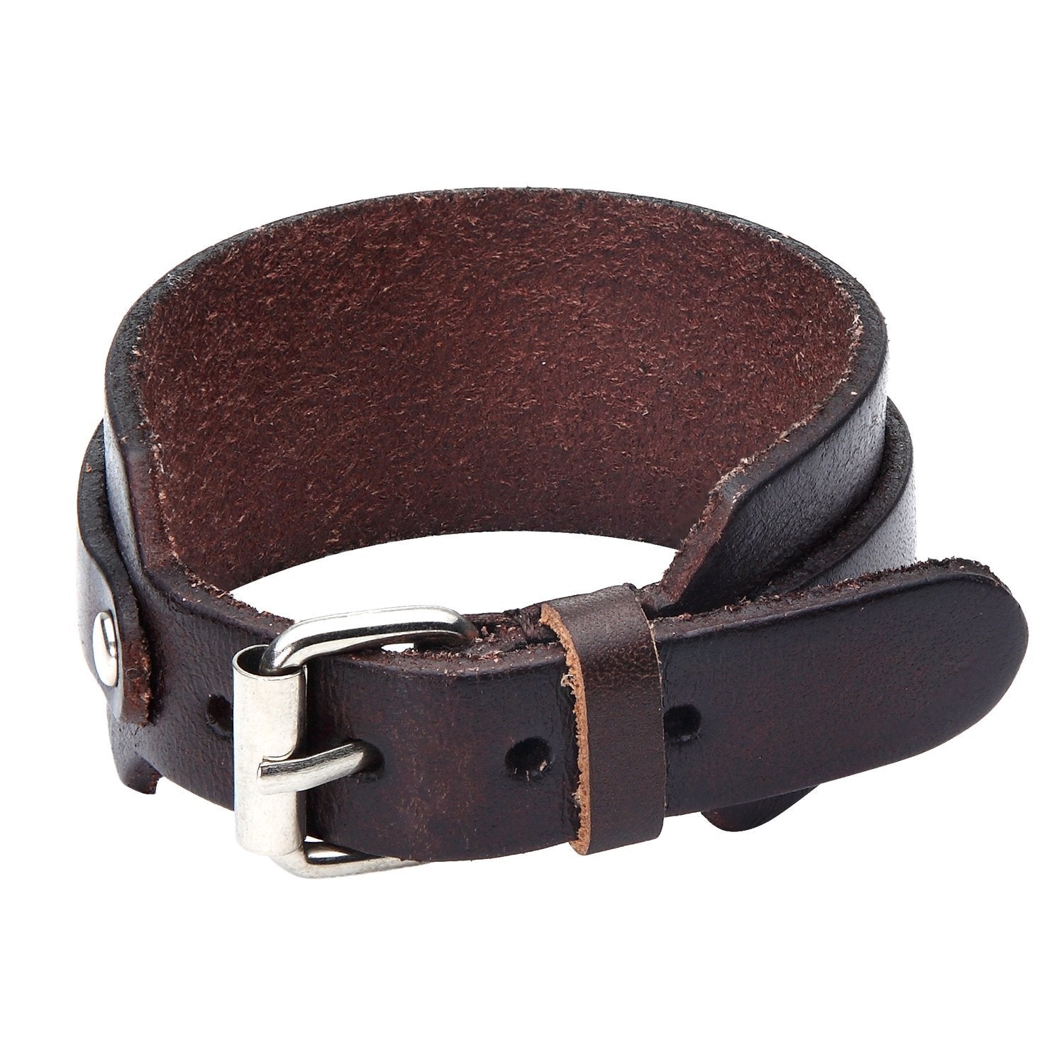 Urban Jewelry Stunning Adjustable Dark Brown Cuff Leather Bracelet for Men (Metal Buckle Clasp)