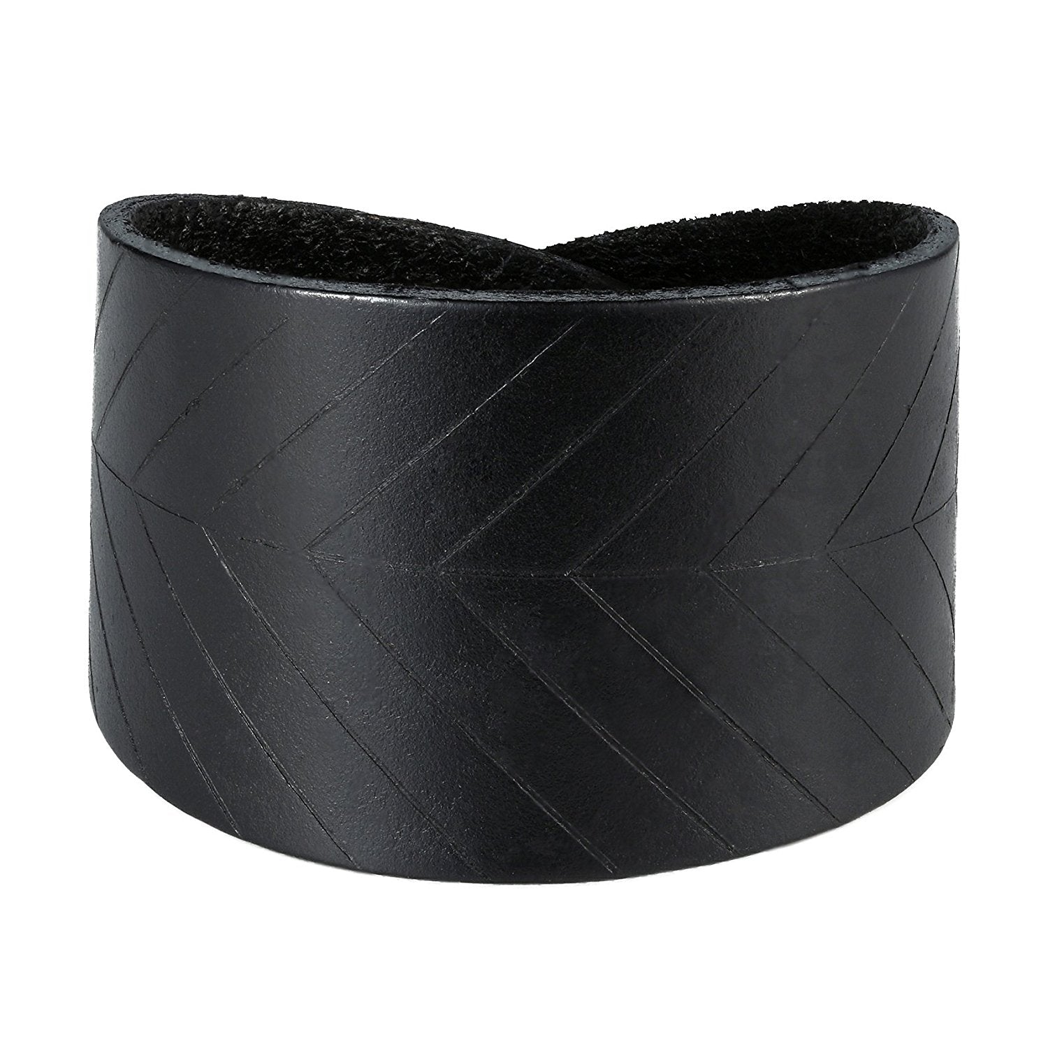 Urban Jewelry Leaf Shape Black Genuine Leather Cuff Men's Bracelet (adjustable 7.9 inches, Width 1.7 inches)