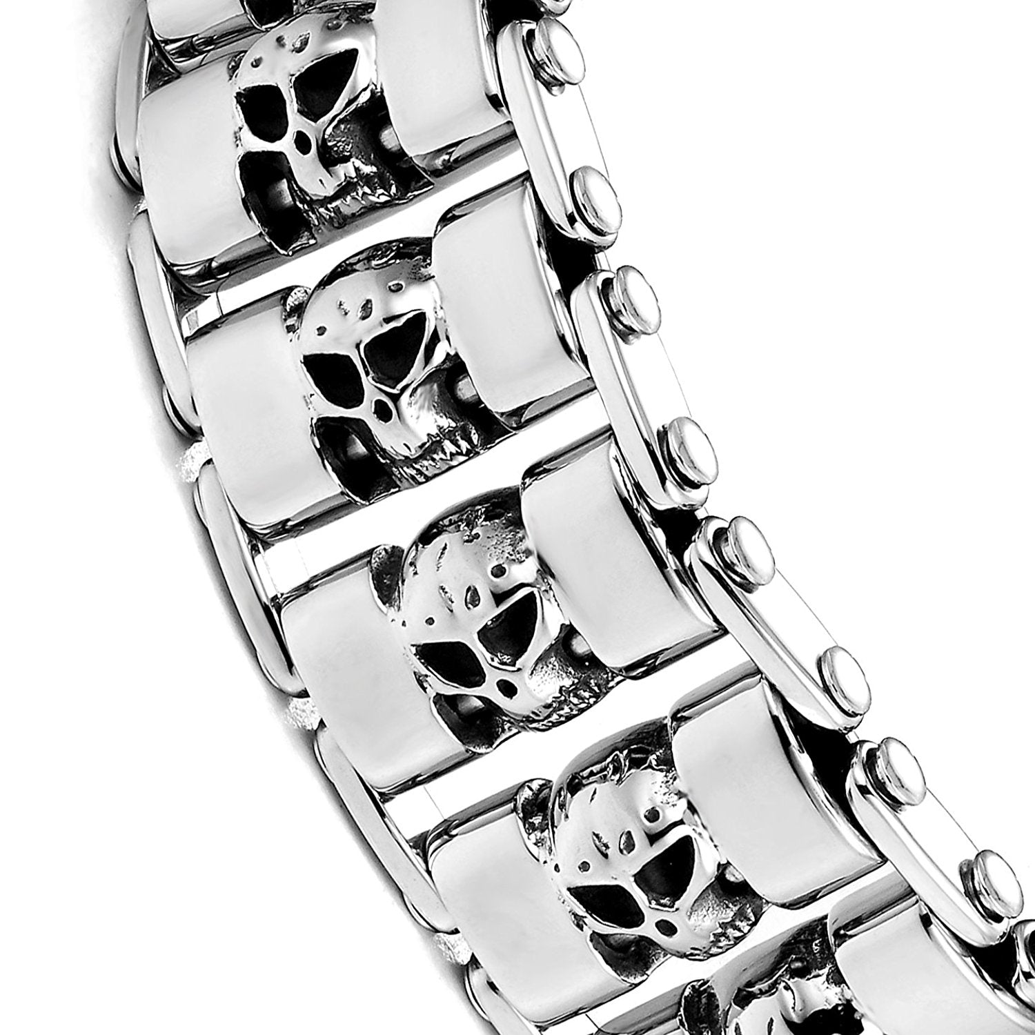 Urban Jewelry Stainless Steel Silver Tone Thick Skull Head 8.6 Inches Bracelet for Men
