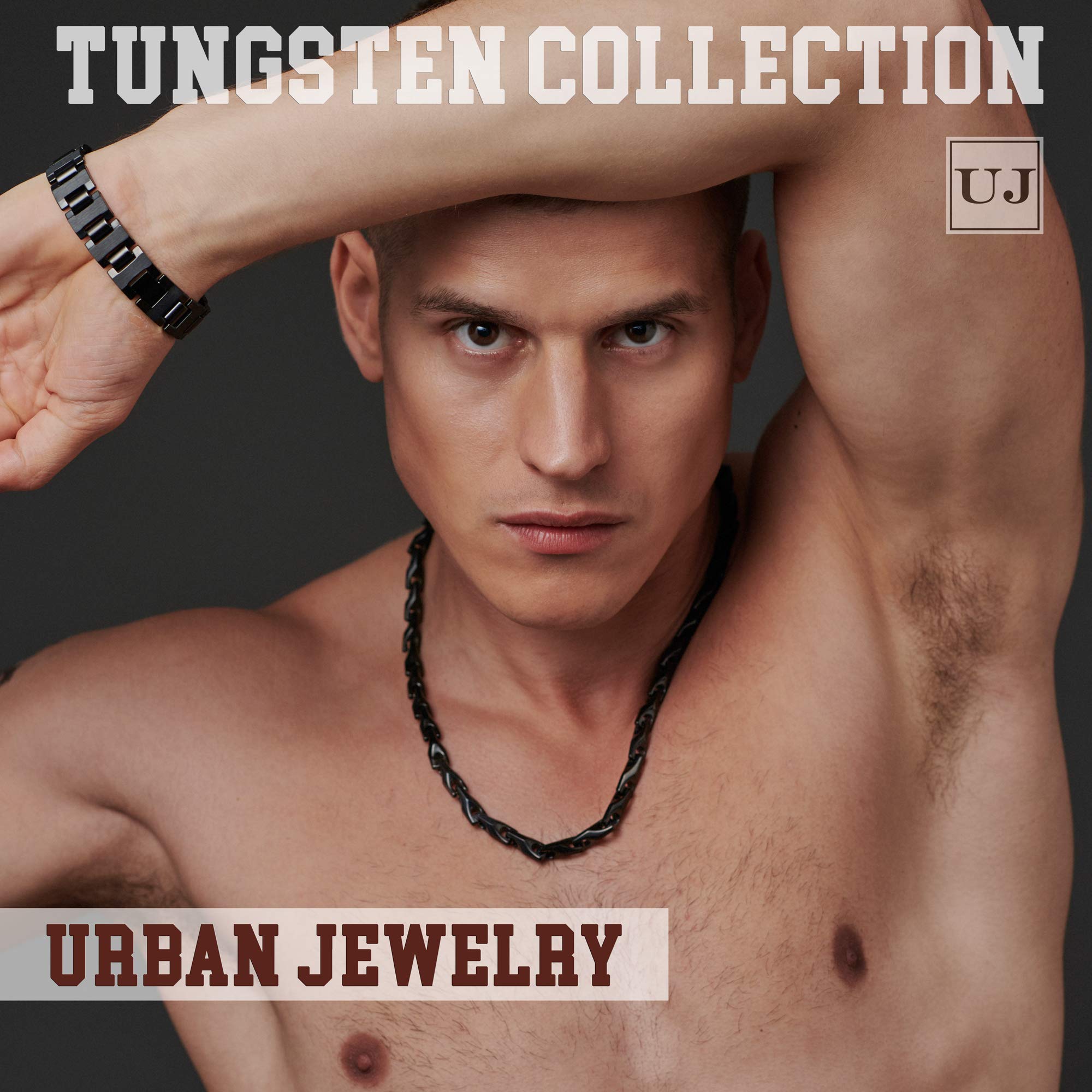 Urban Jewelry Stylish Black Solid Tungsten 8.3 Inches Link Bracelet for Men (Matte)
