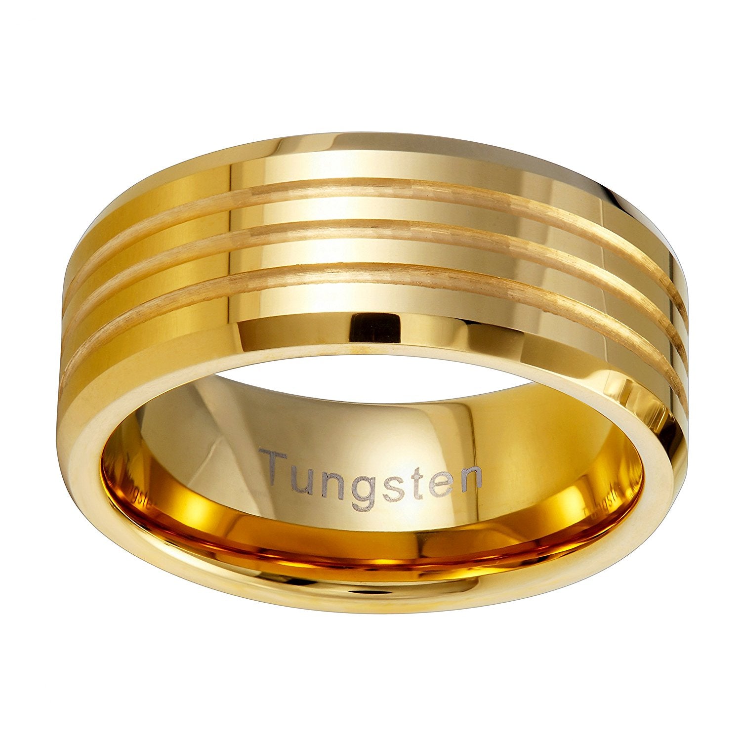 Urban Jewelry Striped Gold Color 9 mm Solid Tungsten Wedding Engagement Band Ring for Men