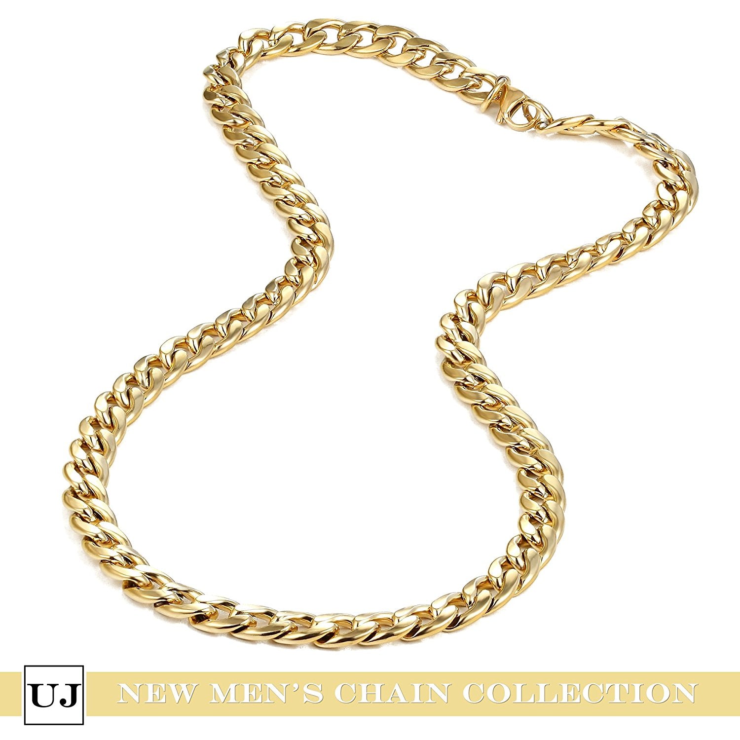 Urban Jewelry Polished Stainless Steel Men's Curb Chain Necklace in Variety of Sizes and Colors