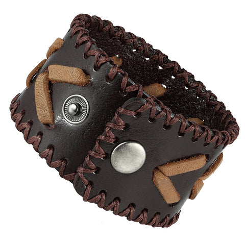 Urban Jewelry Men's Arrow Patterning Brown Genuine Leather Cuff Bracelet (8.3", 1.6" width)