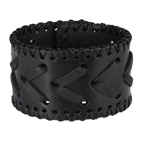 Men's Arrow Patterning Black Genuine Leather Cuff Bangle Bracelet (adjustable 8.3 inches, 1.6 inches width)