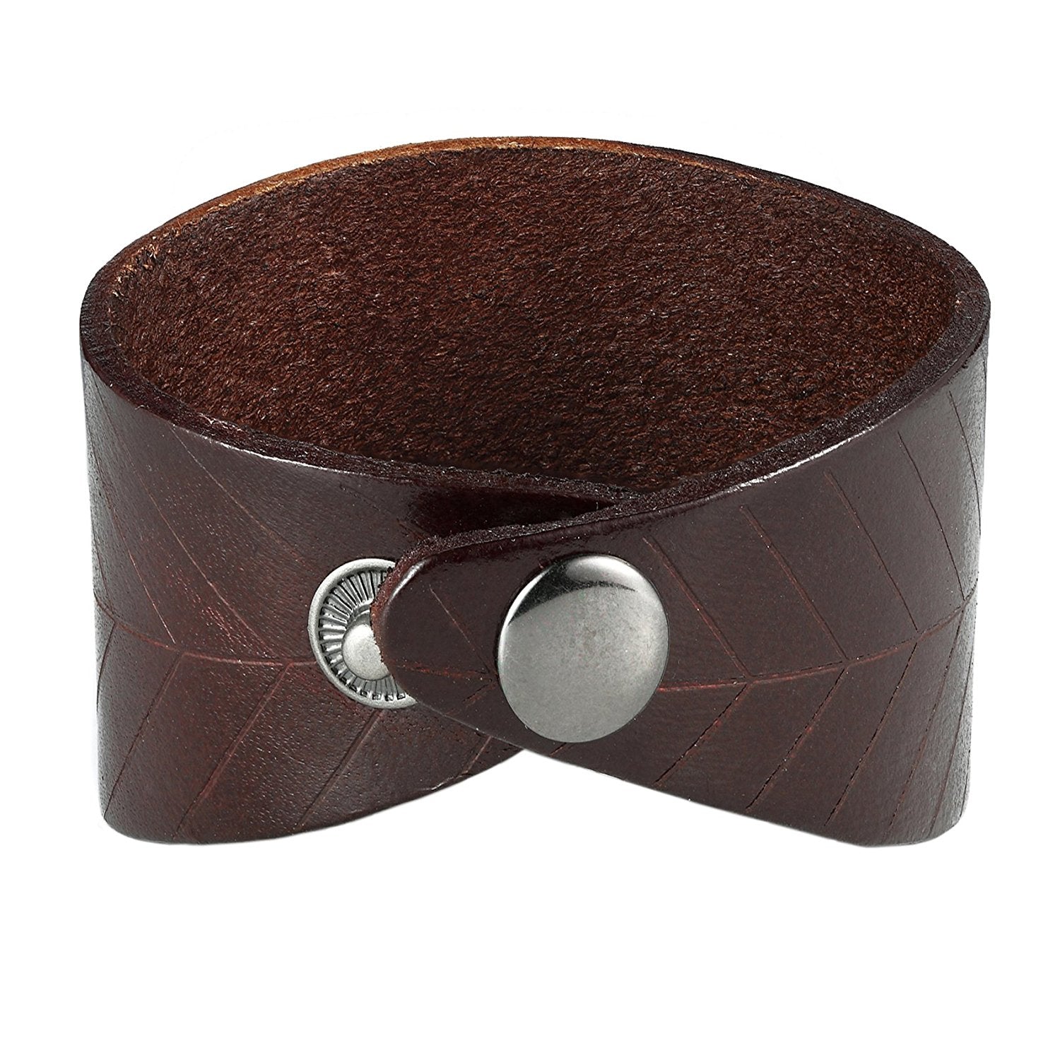 Urban Jewelry Leaf Shape Brown Genuine Leather Cuff Men's Bracelet (adjustable 7.9 inches, Width 1.7 inches)