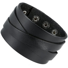 Urban Jewelry Men's X Black Genuine Leather Cuff Bangle Bracelet Perfect Statement Piece (adjustable 8.66 inches, 1.6 inches width