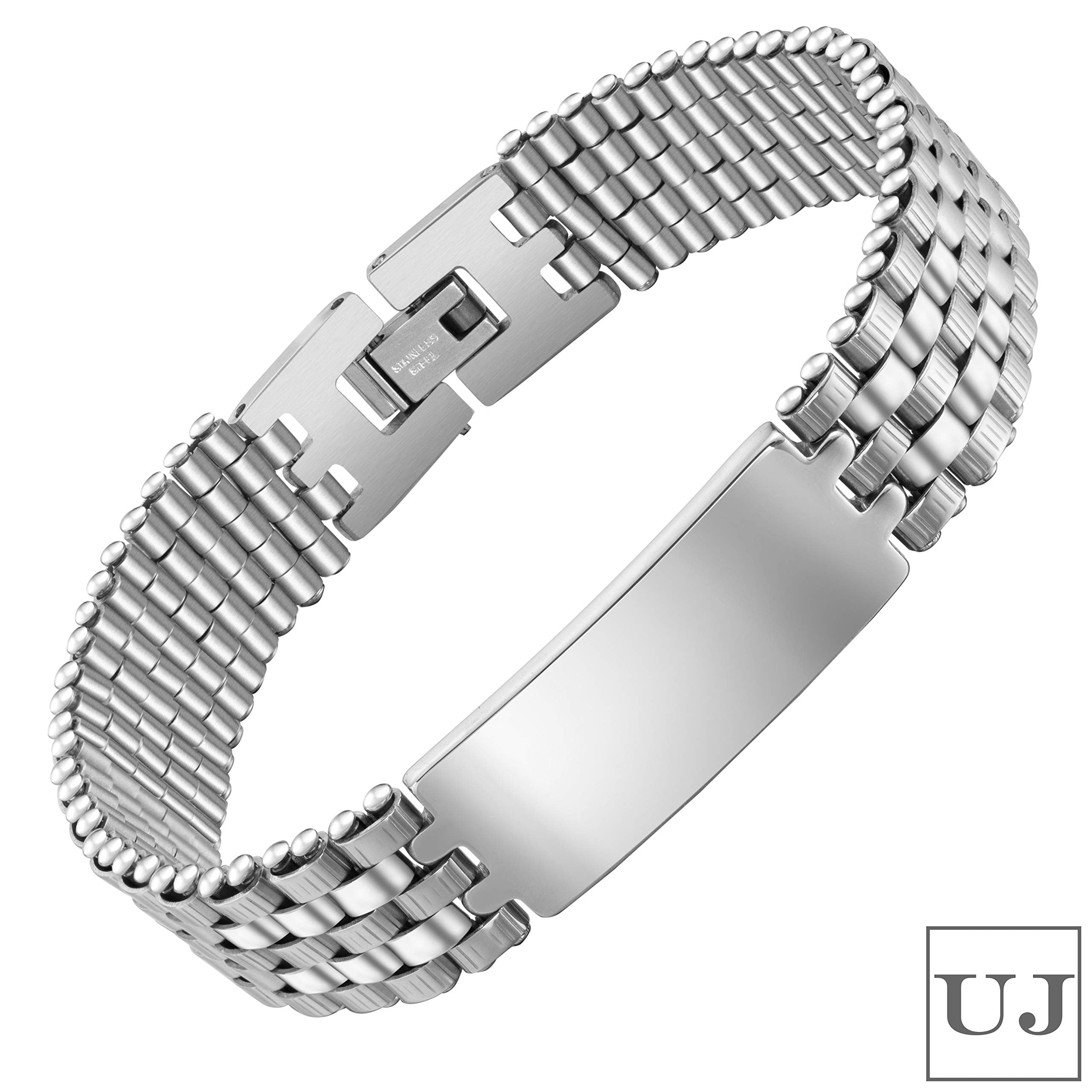 Urban Jewelry Men’s Stainless Steel Bracelet – Interlocking Steel Panel Design in a Polished Silver Finish (8.3 inch)