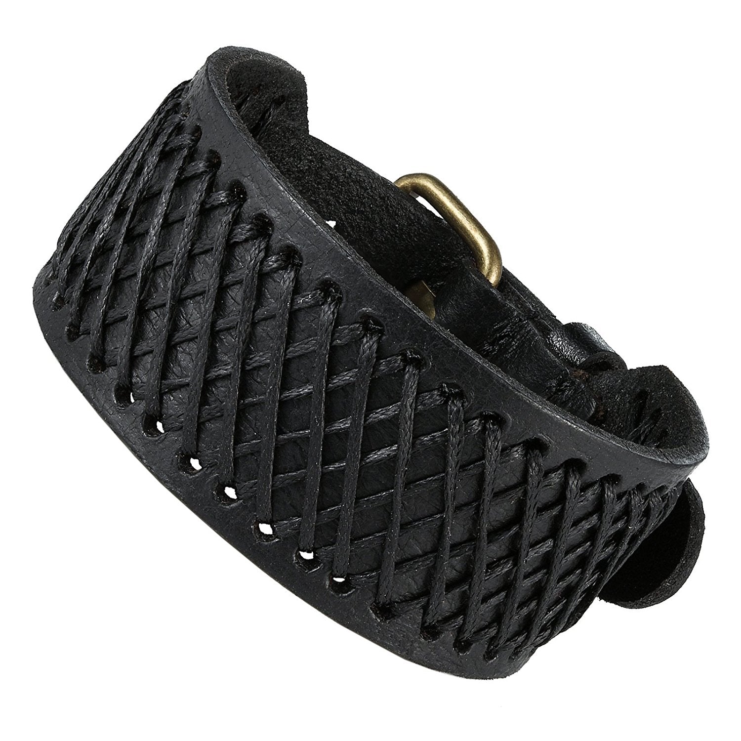 Urban Jewelry Black Genuine Leather Cuff Men's Bracelet Perfect as a Gift (adjustable 7.3 to 9.25 inches)