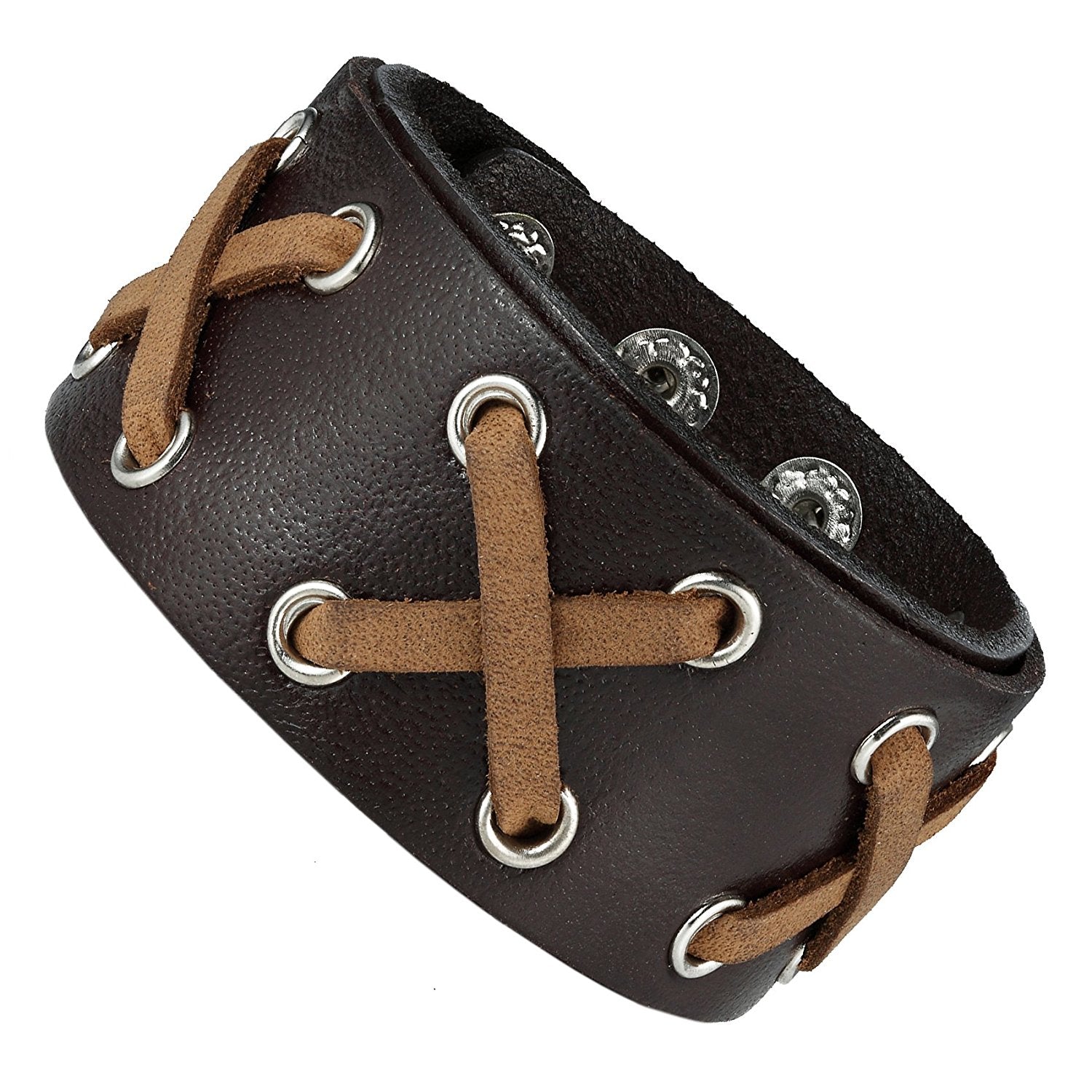Urban Jewelry Uniquely Mixed Colors Black and Brown Genuine Leather Cuff Bangle Men's Bracelet (adjustable 8.25 inches)