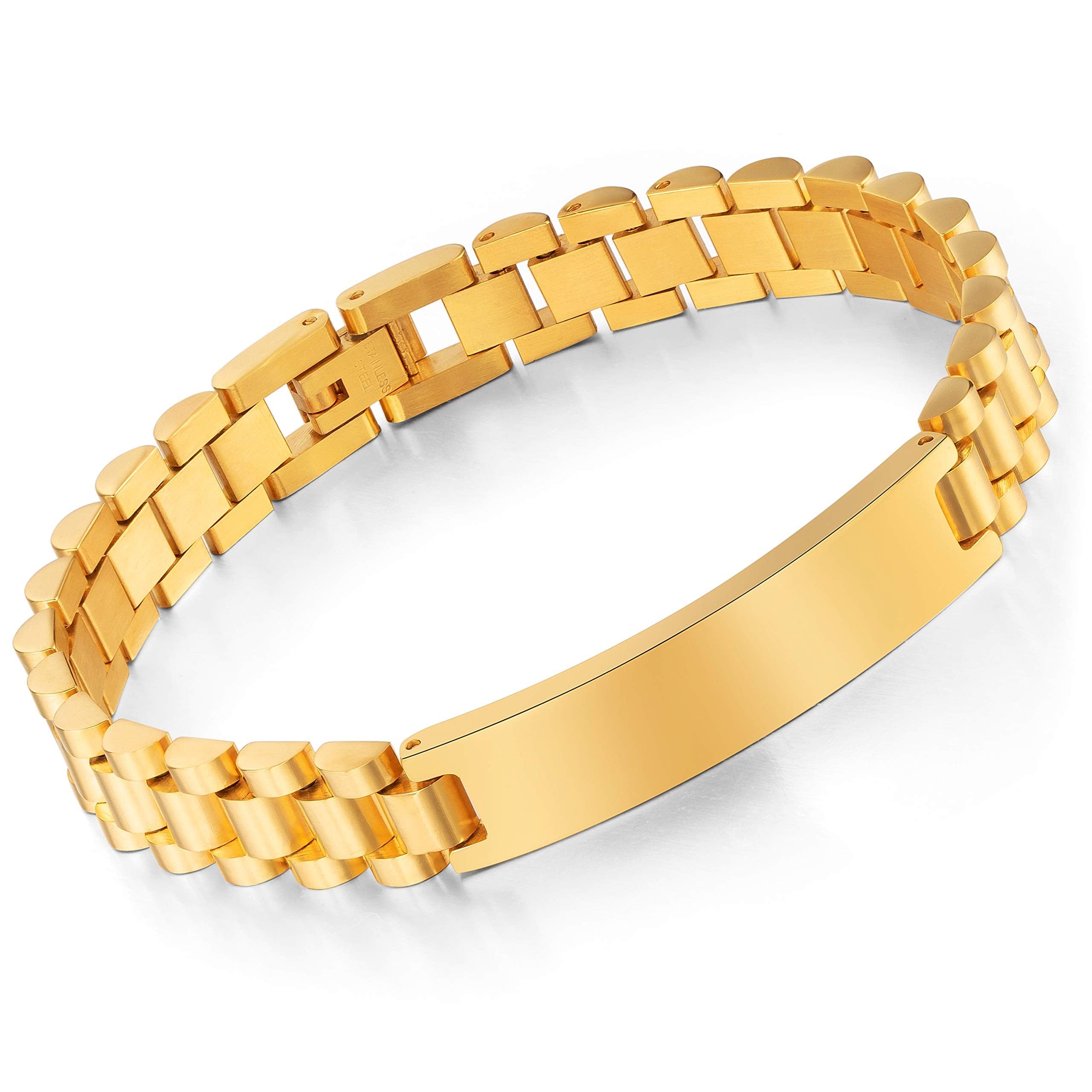 Urban Jewelry Men’s Link Bracelet – Track Chain Design in a Radiant Gold Finish – Made of Stainless Steel for Him