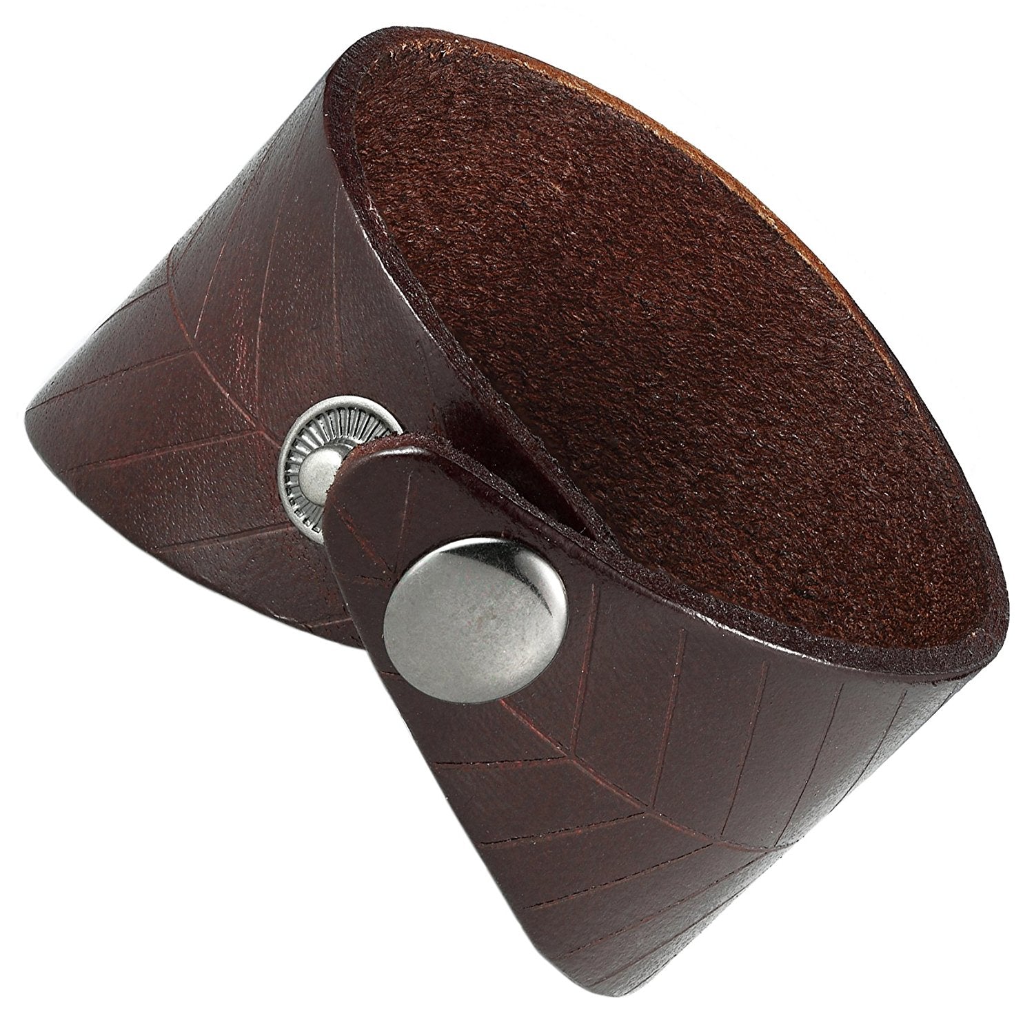 Urban Jewelry Leaf Shape Brown Genuine Leather Cuff Men's Bracelet (adjustable 7.9 inches, Width 1.7 inches)