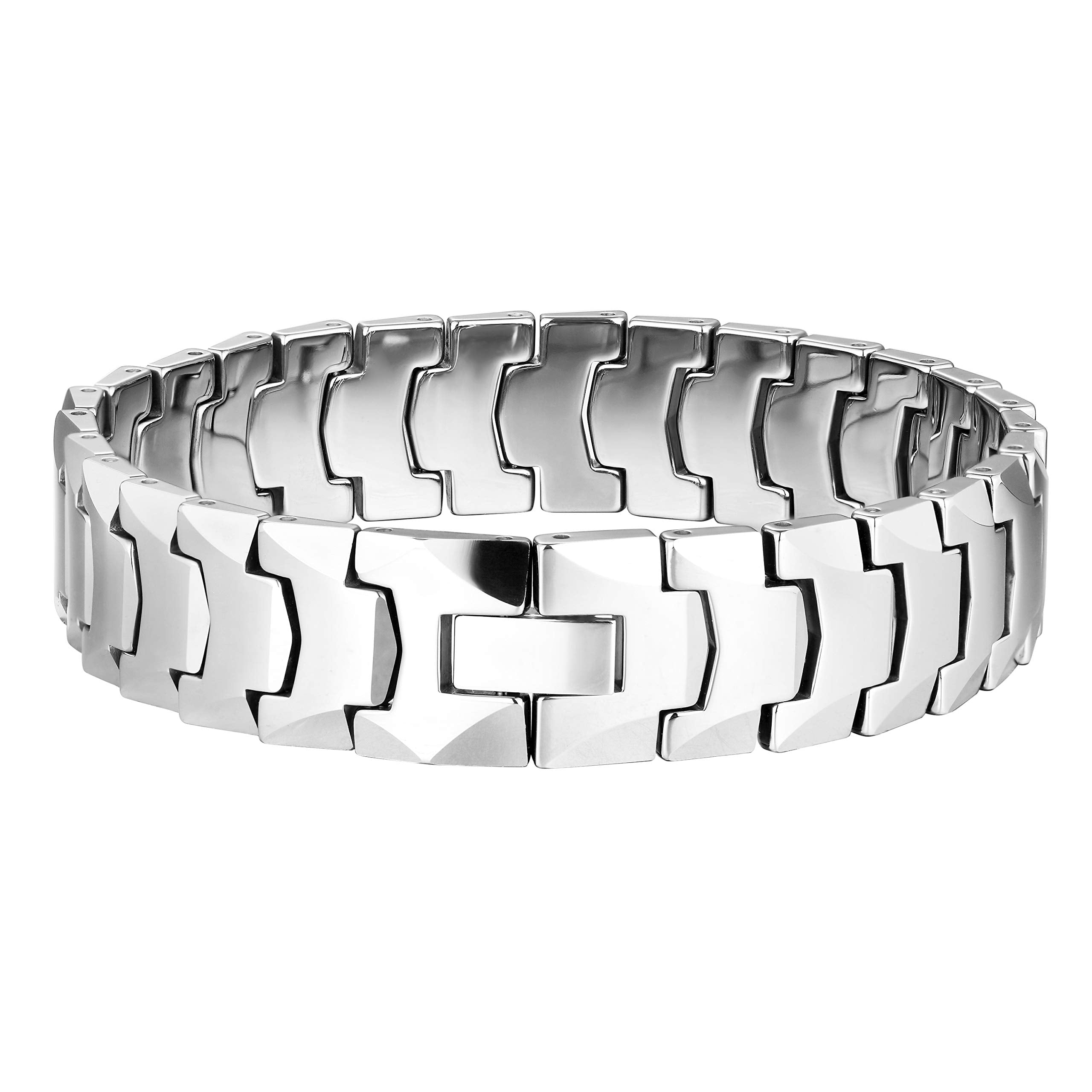 Suave Men’s Bracelet – Interlocking Track Link Design in a Sleek Silver Finish – Scratch & Tarnish Resistant Tungsten – Jewelry Gift or Accessory for Men