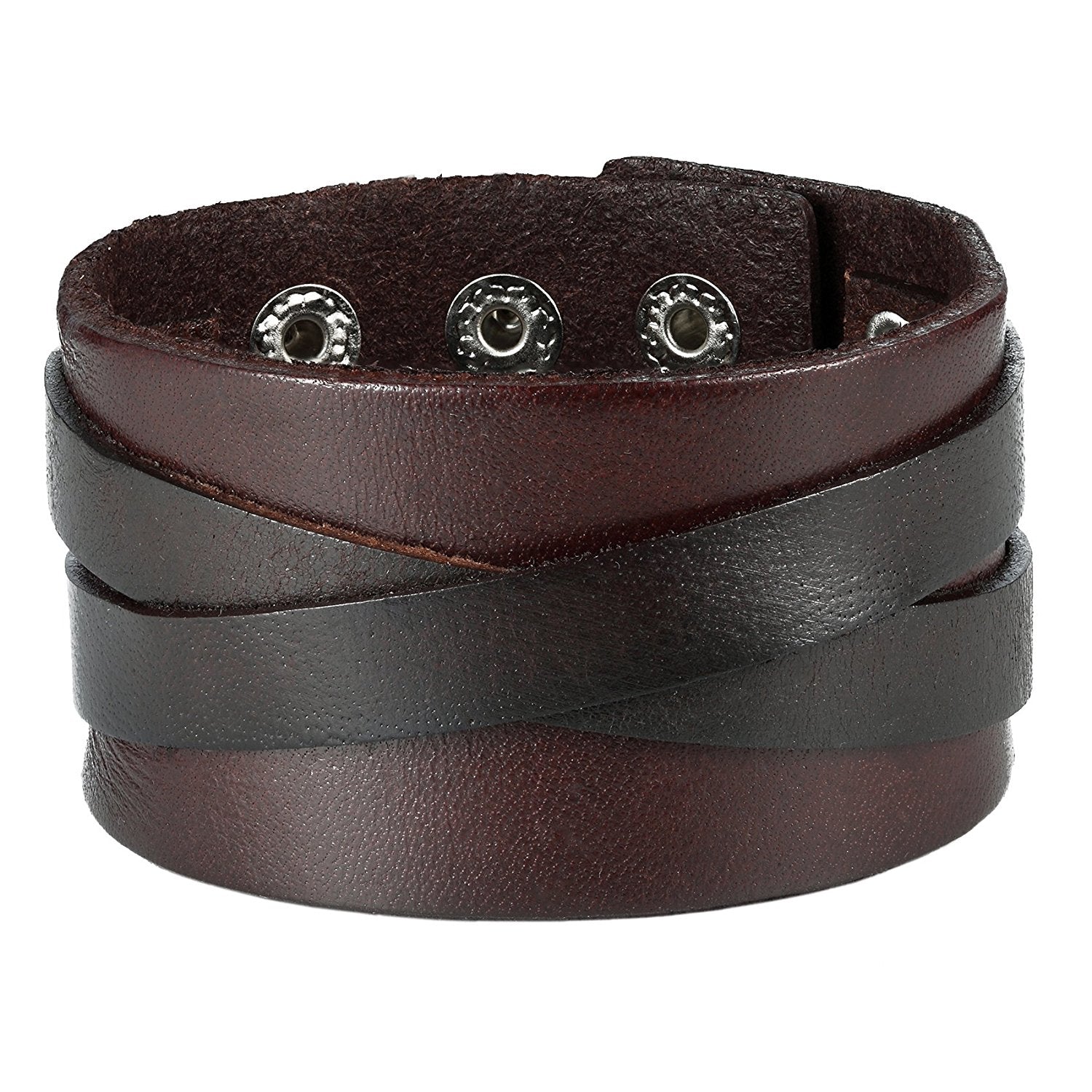 Urban Jewelry Men's X Brown Genuine Leather Cuff Bangle Bracelet Perfect Statement Piece (adjustable 8.66 inches, 1.6 inches width)