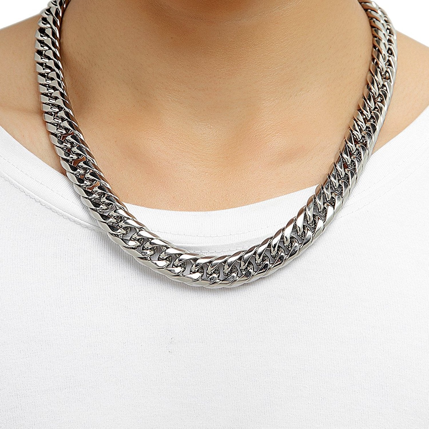 Men's Stainless Steel Chain Necklace Ultra Thick and Wide (Silver,13.5 mm width, 18,21,23 Inch)