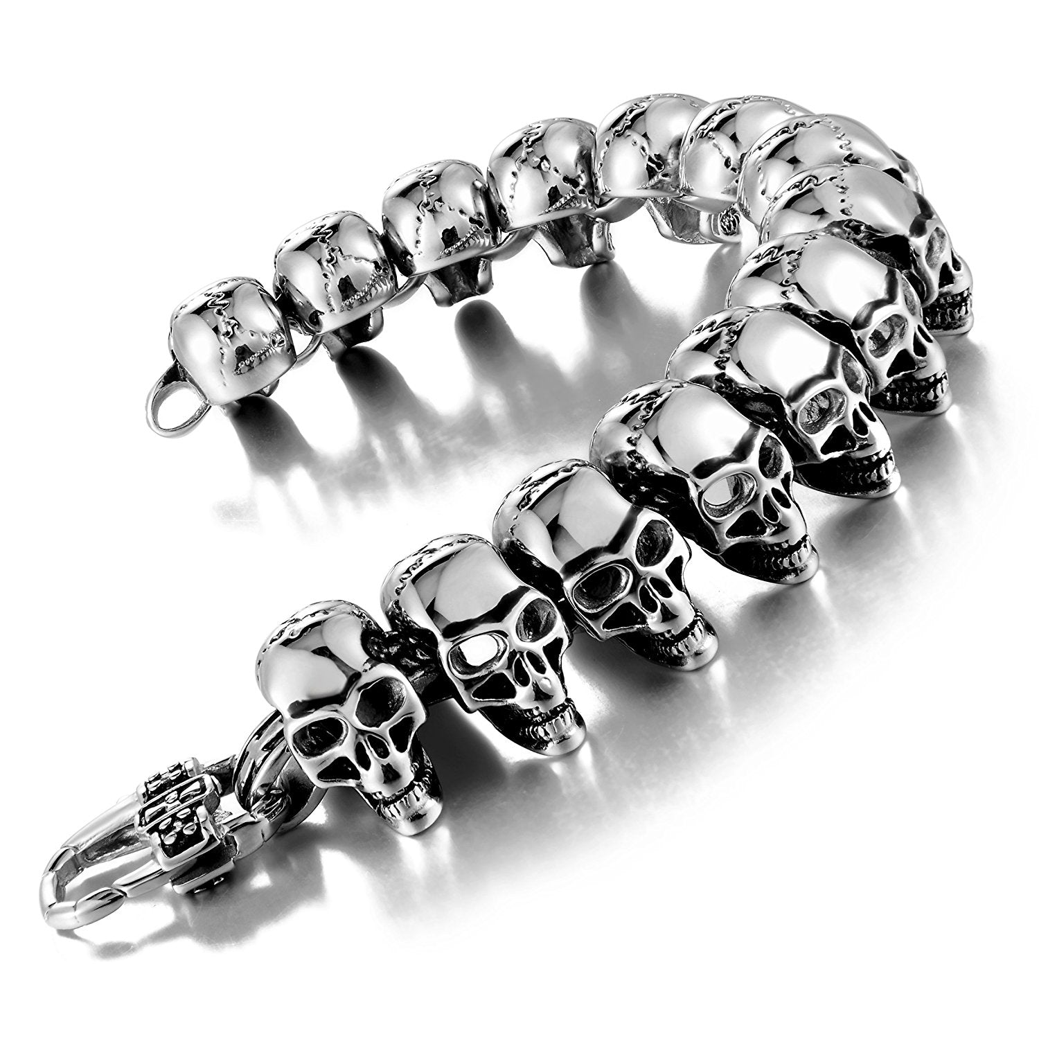 Urban Jewelry 8.5 Inches 316L Stainless Steel Skull Head Gothic Biker Bracelet for Men