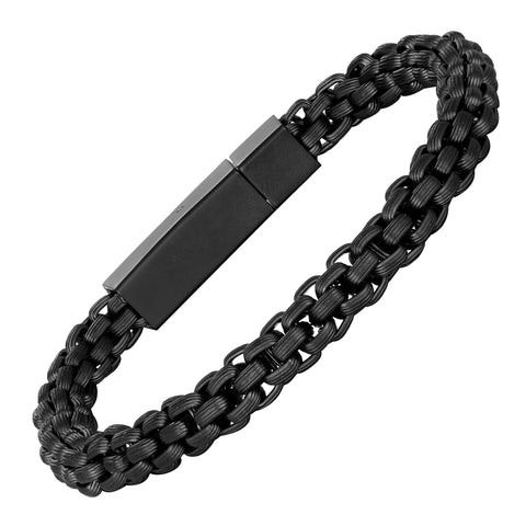 Contemporary Men’s Bracelet – Midnight Black Interlocking Rolo Chains – Rust & Discoloration Resistant Stainless Steel Material – Jewelry Gift or Accessory for Men