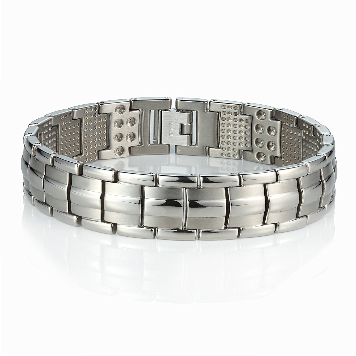 Urban Jewelry Men's Titanium Link Bangle Bracelet 8.66 inch Silver Tone