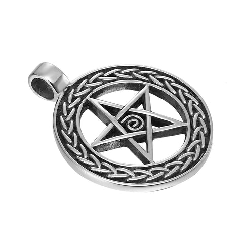 Magical Wiccan Pentagram Pentacle Pendant Stainless Steel Necklace for Men (21-inch chain)