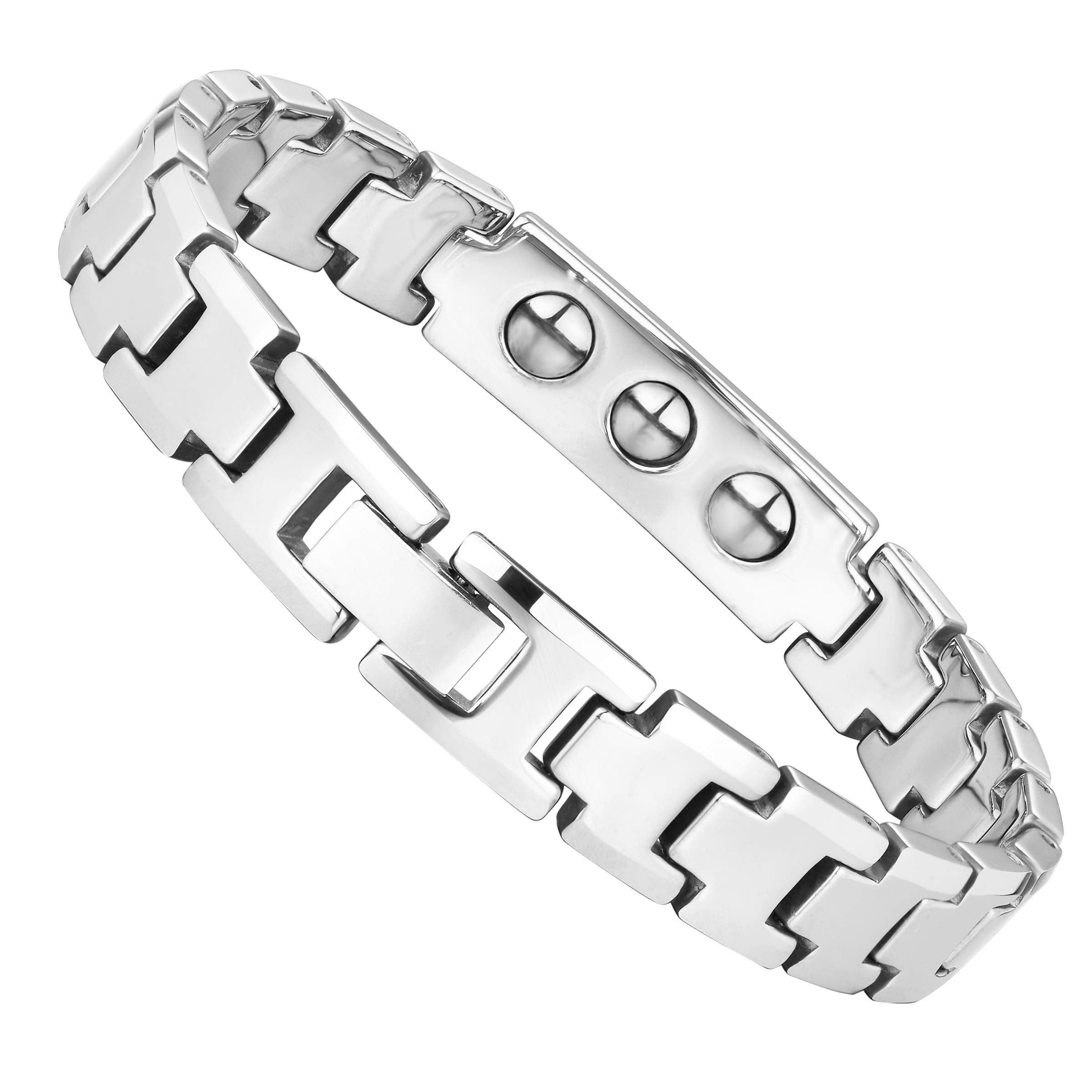 Handsome Men’s Bracelet – ID Band with Interlocking Track Link Design in a Polished Silver Finish – Strong & Durable Solid Tungsten Material – Jewelry Gift or Accessory for Men