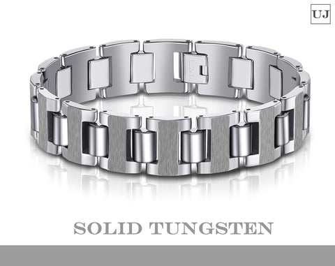 Urban Jewelry Stunning Solid Tungsten Metal Men’s Link Bracelet 8.3 inch (21 cm), 16mm Wide (Heavy, High Polish)