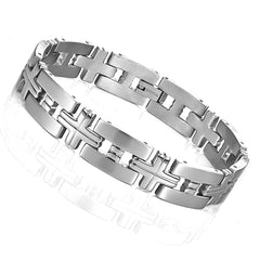 Impressive Men's Titanium Silver Toned Cross Link Bracelet (8.46 Inches)