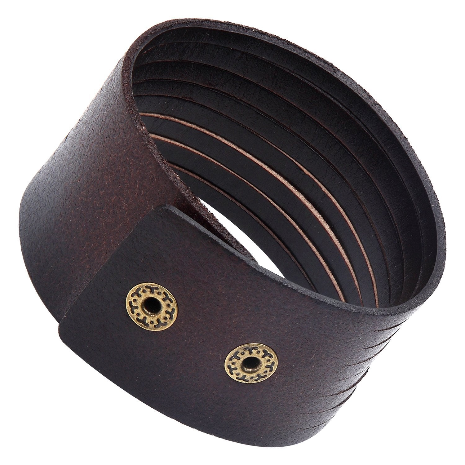 Urban Jewelry Dark Brown Wide Cuff Genuine Leather Bracelet for Men