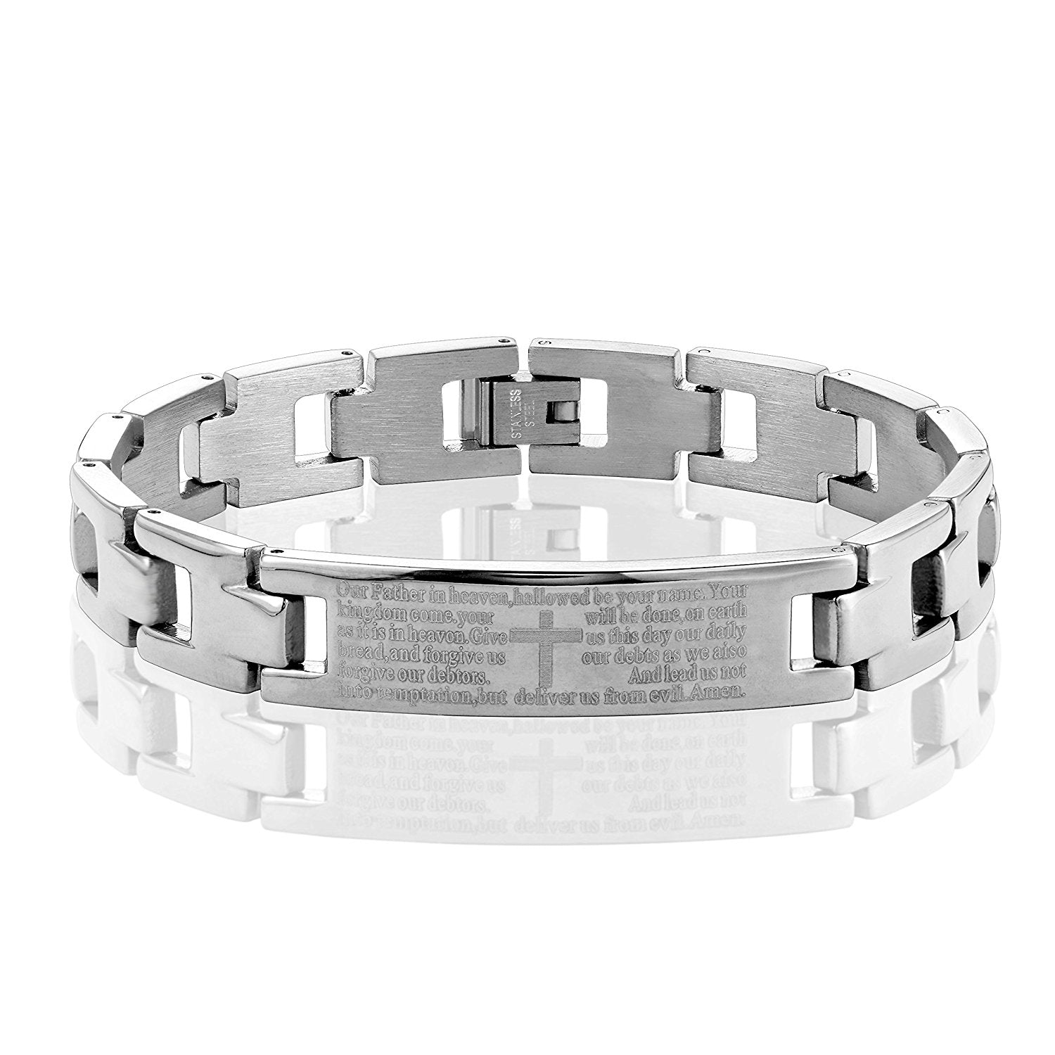 Urban Jewelry Lords Prayer Cross - 316L Stainless Steel Link Bangle Bracelet for Men
