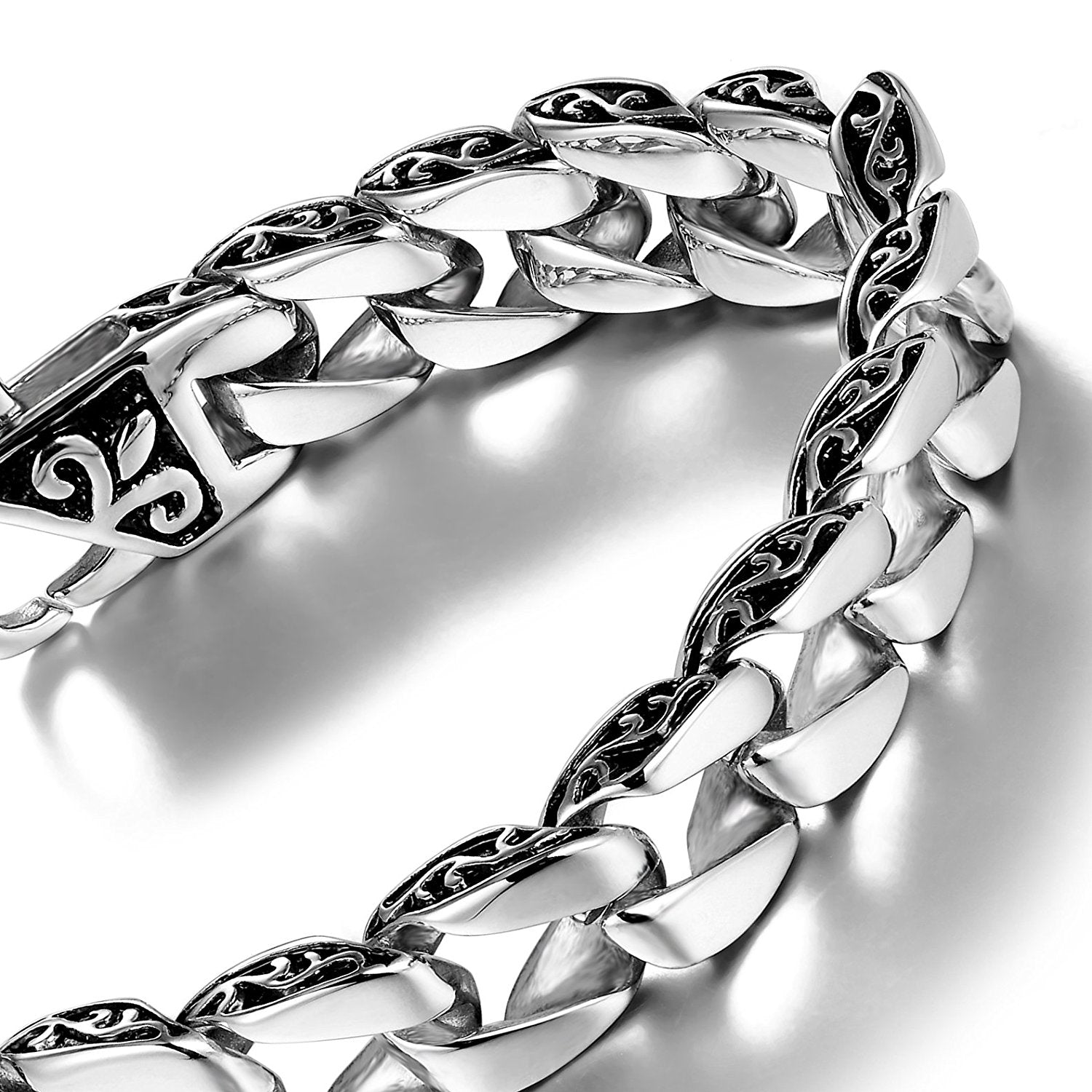 Urban Jewelry Beautiful Fleur De Lis Stainless Steel Link Bracelet for men (Silver, 8.5 Inches)