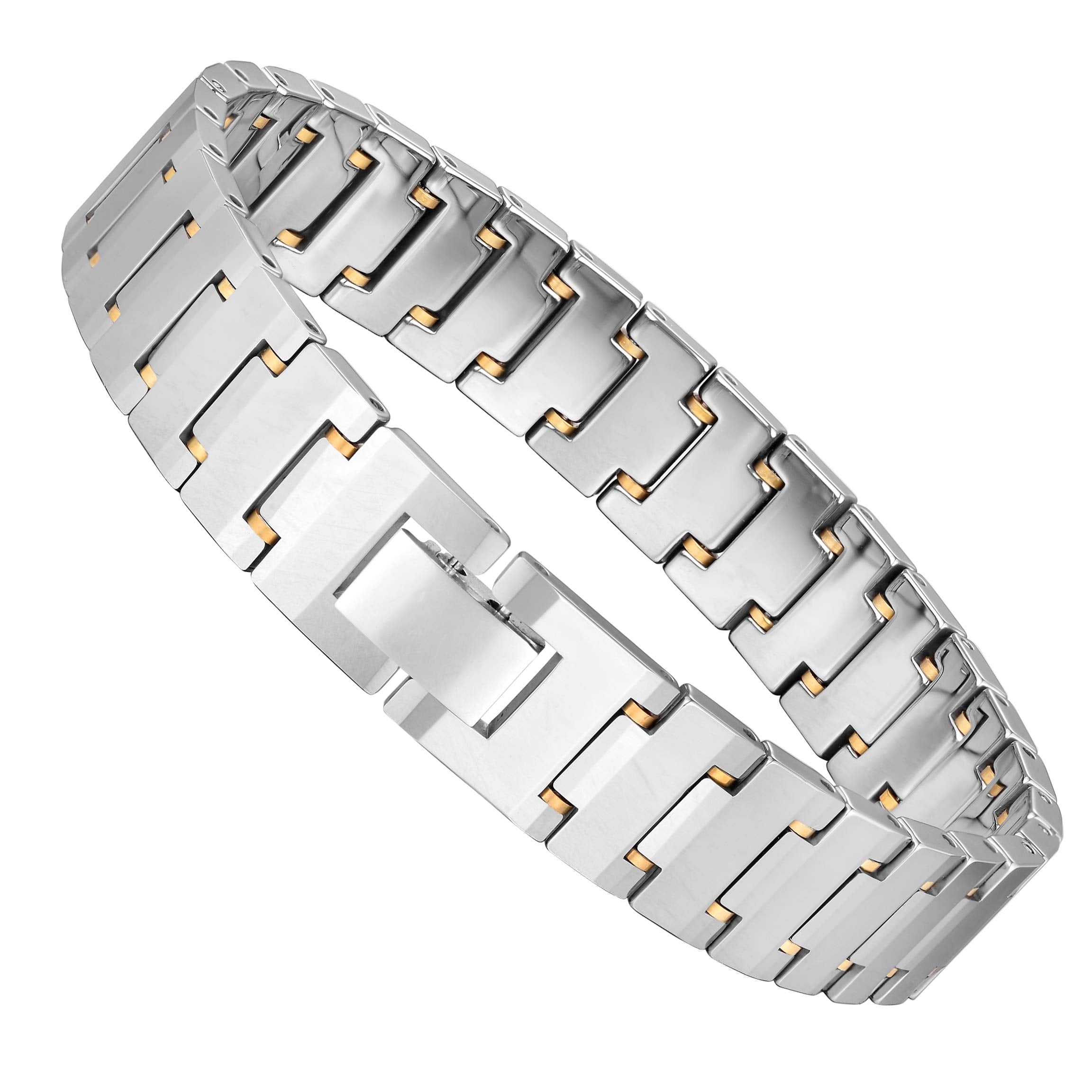 Entrancing Men’s Bracelet – Interlocking Track Link Design – Radiant Silver Finish – Scratch & Tarnish Resistant Solid Tungsten – Jewelry Gift or Accessory for Men