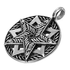 Urban Jewelry Double Pentacle Pentagram Stainless Steel Pendant Necklace 21-inch chain (Black, Silver)
