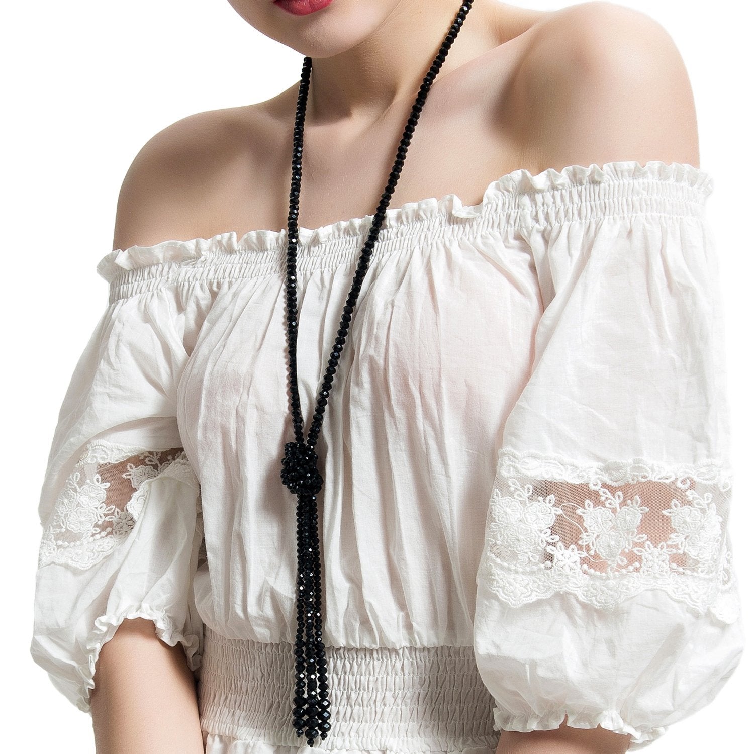 Urban Jewelry The 1920's Charleston Collection Vintage Style Charcoal Black Multitier Beaded Necklace for Women (21.6")