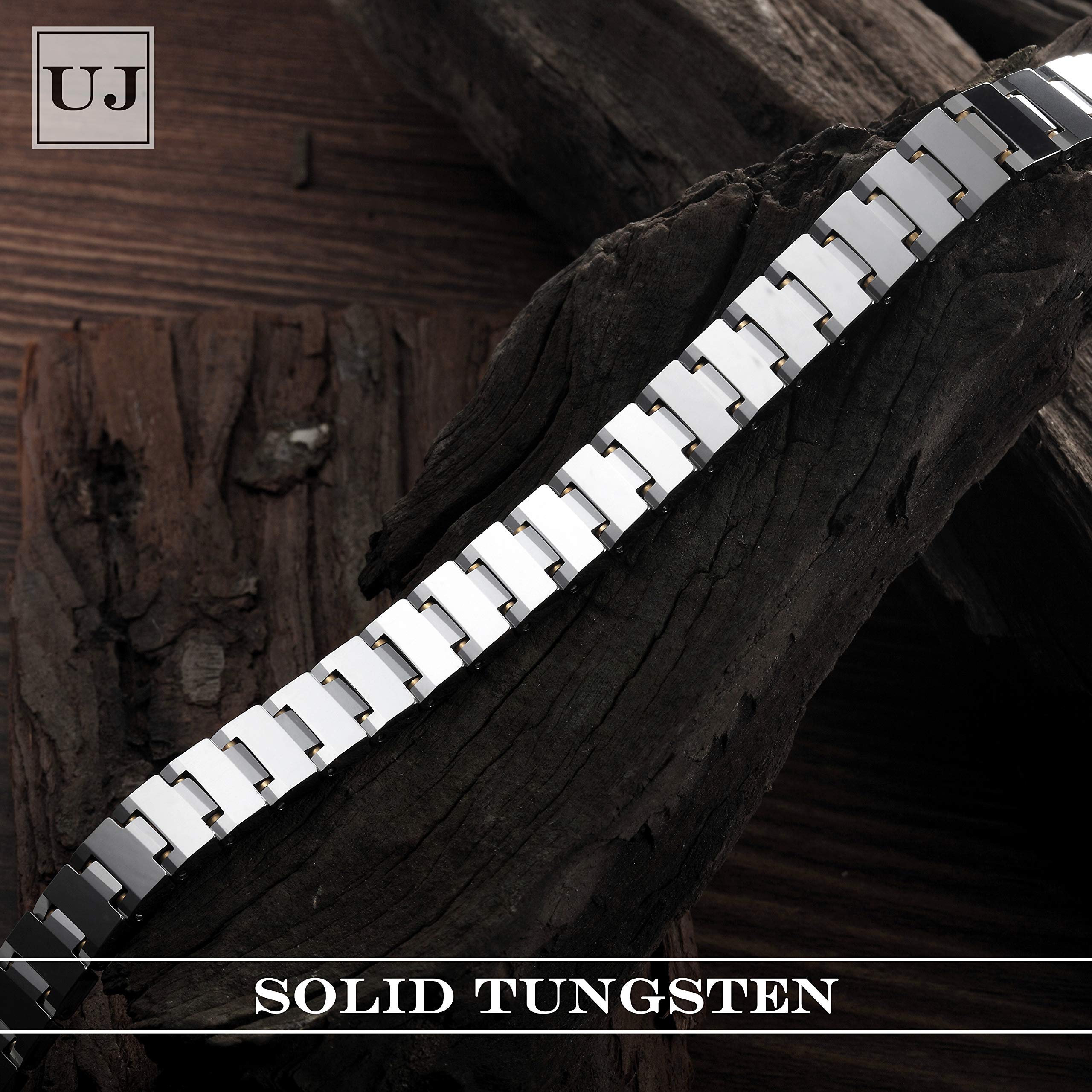Mesmerizing Men’s Bracelet – Interlocking Track Link Tread Design – Polished Silver Finish – Scratch &Tarnish Resistant Solid Tungsten – Jewelry Gift or Accessory for Men